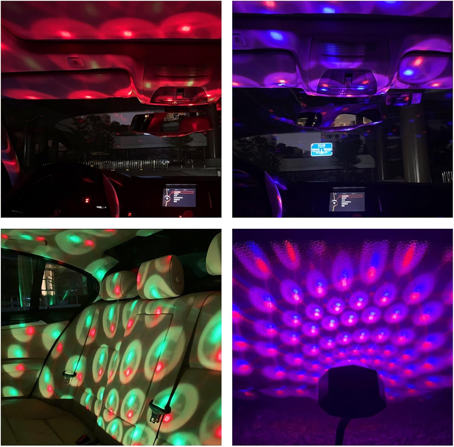 Dickno 2 PCS USB Star Night Light Projector, Portable Car Roof Sound Activated Atmosphere Lamp, Adjustable Auto Interior Atmosphere Decorative Light for Vehicle, Bedroom, Ceiling, Party