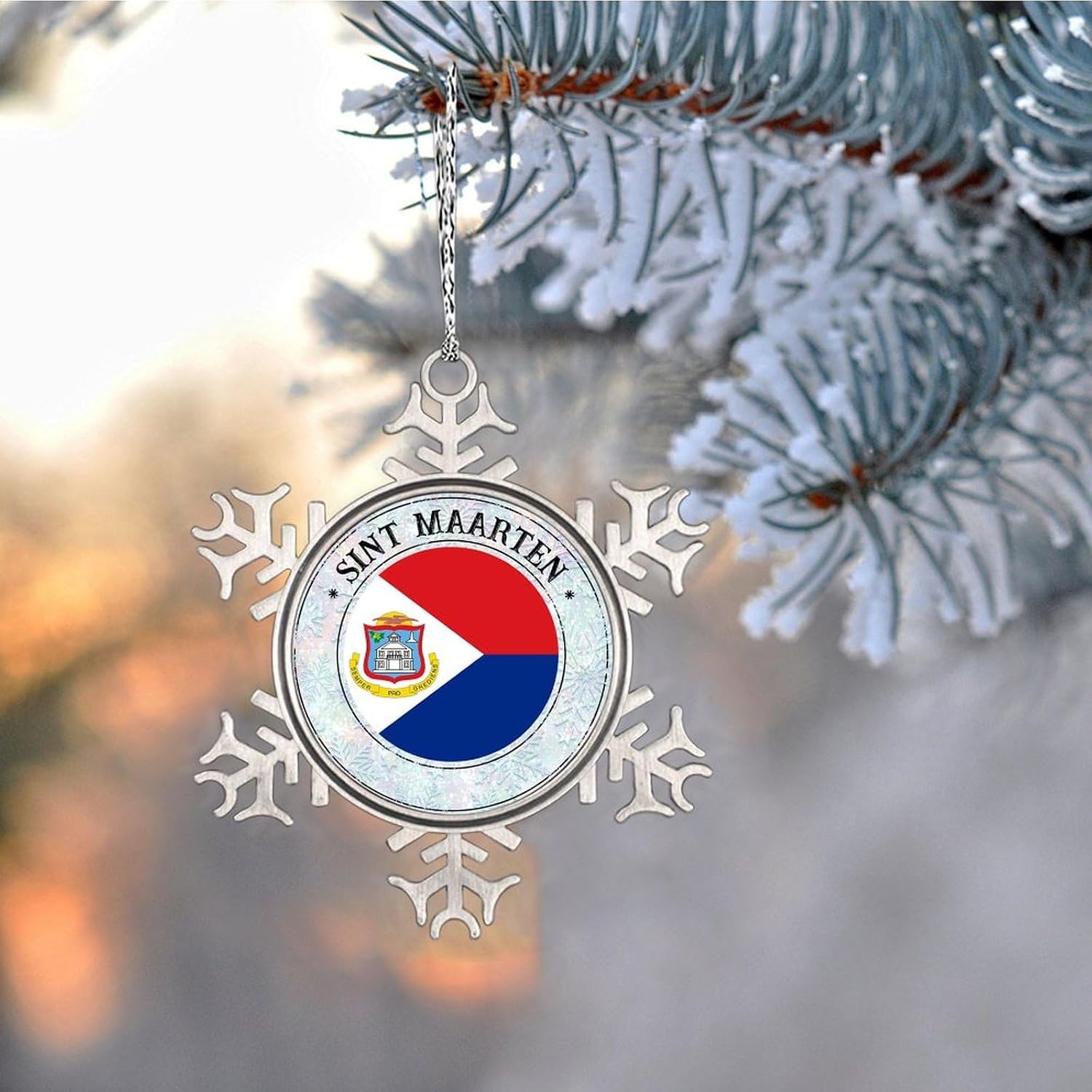 Sint Maarten National Flag Christmas Decorations for Tree Sint Maarten Snowflake Ornament Country City Souvenir Metal Christmas Ornaments 2023 Christmas Keepsake New Year Gifts