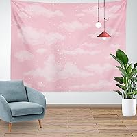 Vista 2 de XSHANG Tapiz de nube rosa para decoración de dormitorio, decoración estética del hogar para telón de fondo, bonitos tapices de cielo blanco y cielo