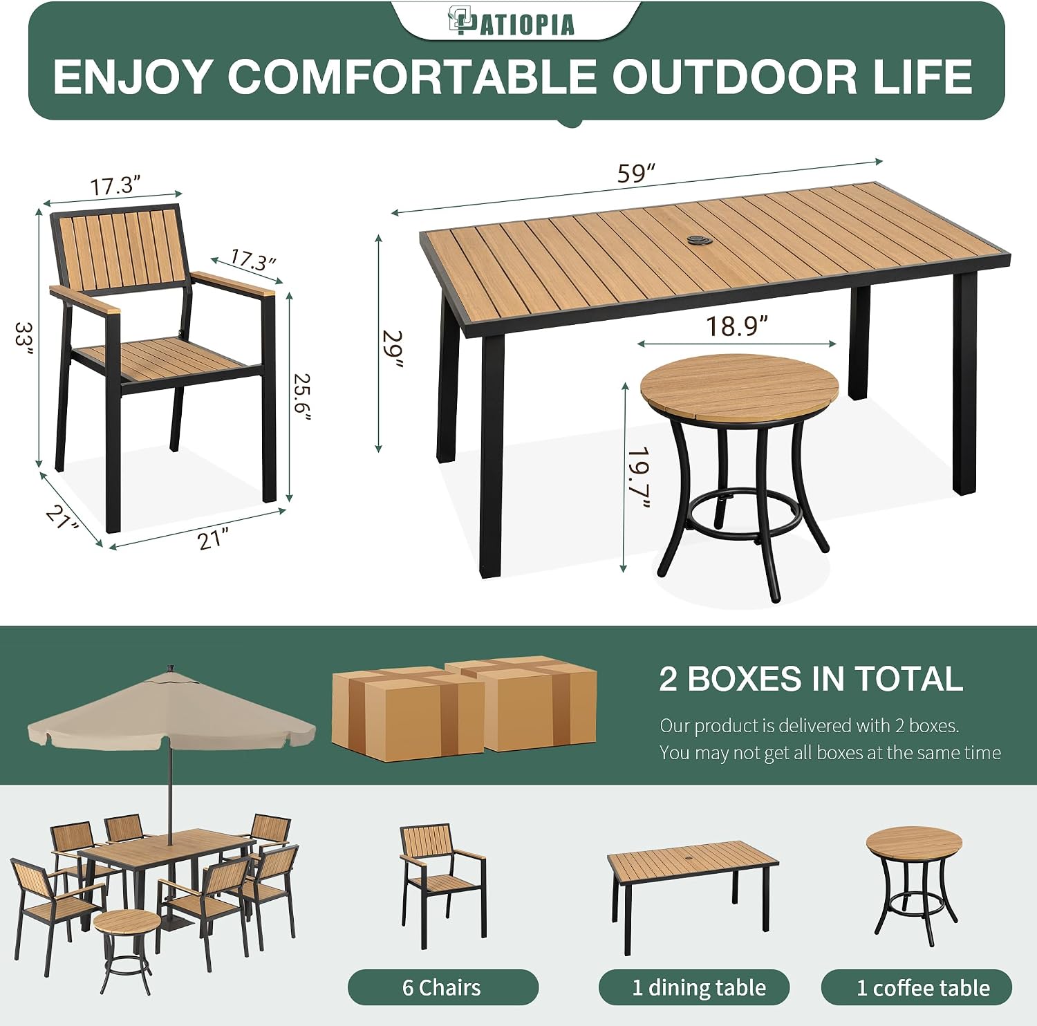 8-Piece Patio Dining Set, Outdoor Weather-Resistant Plastic-Wood Table & 6 Stackable Chairs, Outdoor Durable Aluminum Frame Furniture for Garden, Poolside, Backyard, Orange