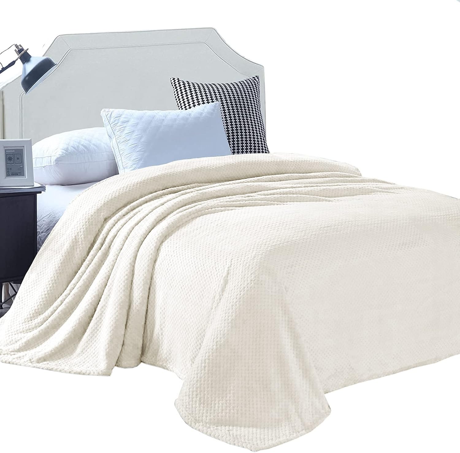 Exclusivo Mezcla Waffle Textured Soft Fleece Blanket,King Size Bed Blanket (White,90x104 inch)-Cozy,Warm and Lightweight : Baby