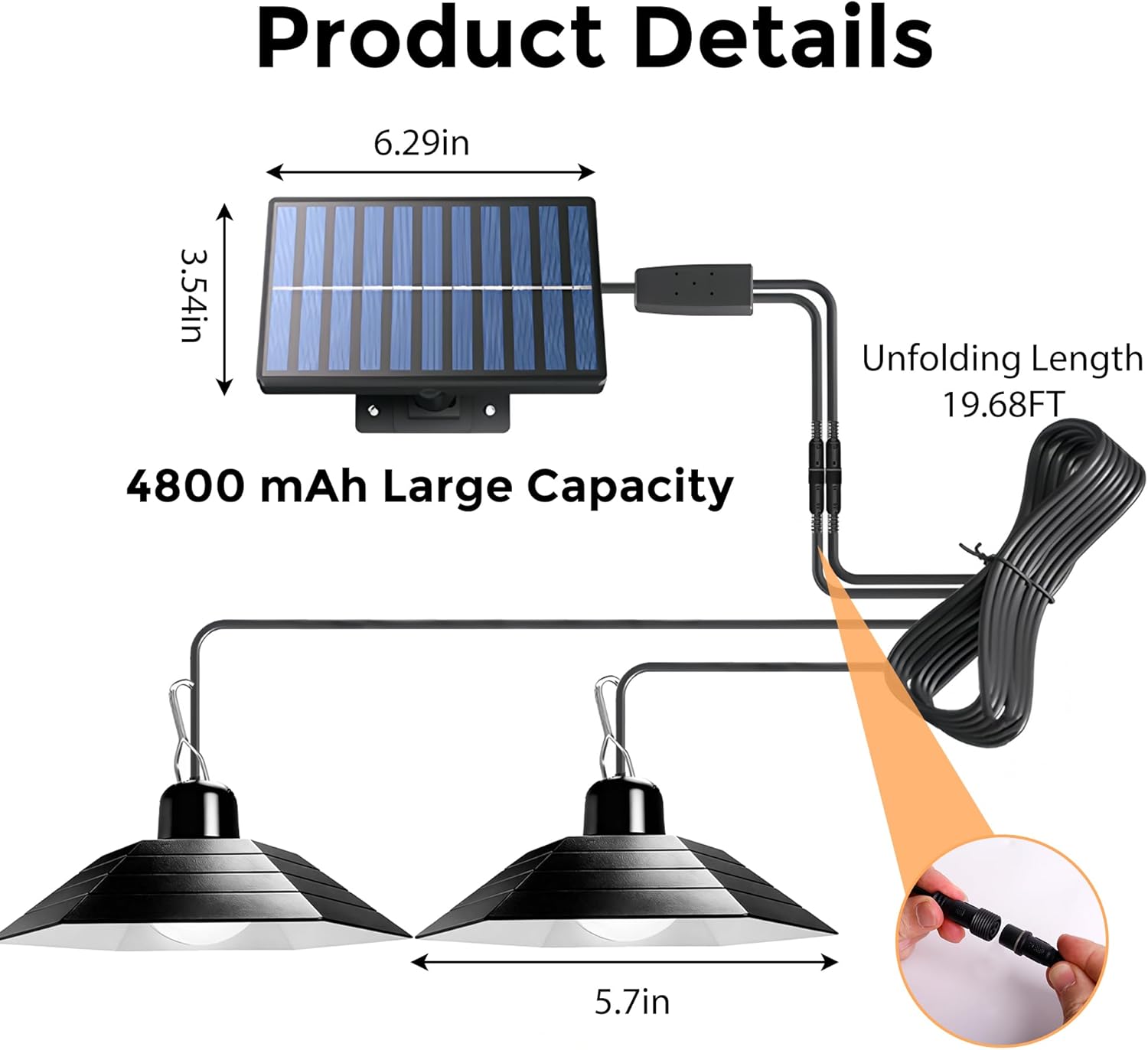 4800mAh Solar Chicken Coop Light with Timer, 3/5/8H Remote, Chicken Coop Accessories, Dual Lamps 58 LED, 3 Brightness Levels, 19.6ft Cords, IP54 Waterproof Light for Sheds Barns Farm Stables
