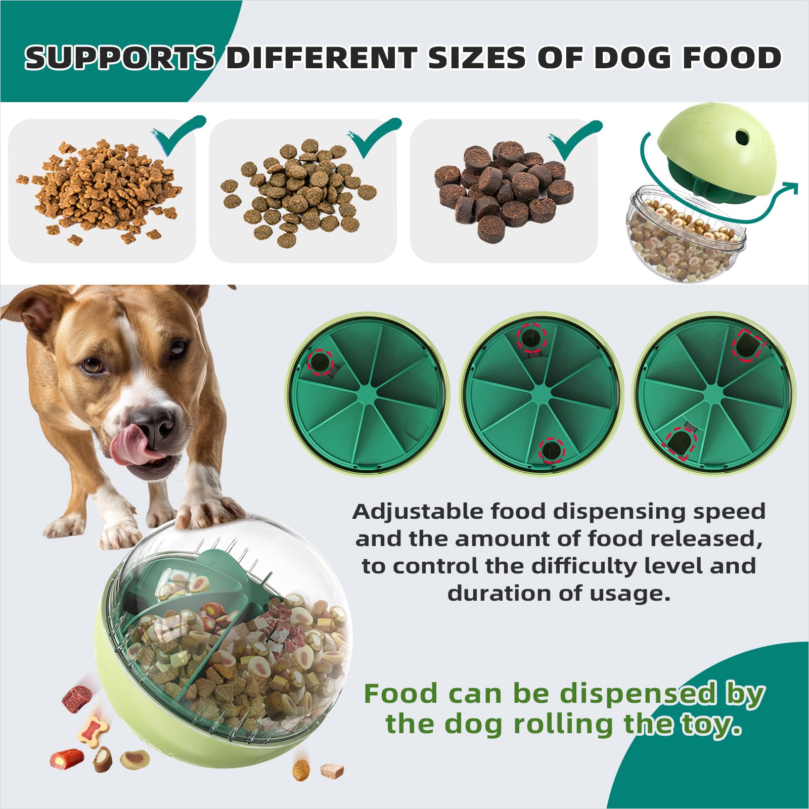 KADTC Balle distributeur de friandises pour chien extra large – Vitesse de distribution de nourriture réglable – Jeu d'esprit pour chiot – Mangeoire lente pour chiens de taille moyenne/grande/extra