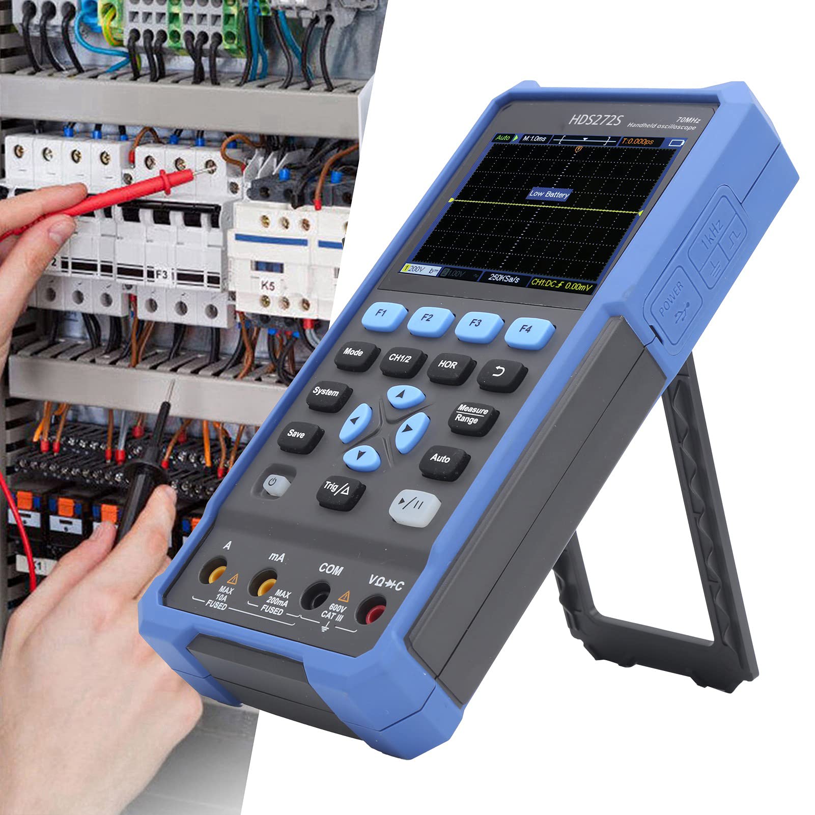 FTVOGUE Generador de Multímetro de Osciloscopio Portátil, ABS de 70 MHz de Doble Canal con Muestreo de 250 S, LCD de 3,5 Pulgadas, Profundidad de 8 K, Batería Integrada de 4400 MAh para Técnicos de