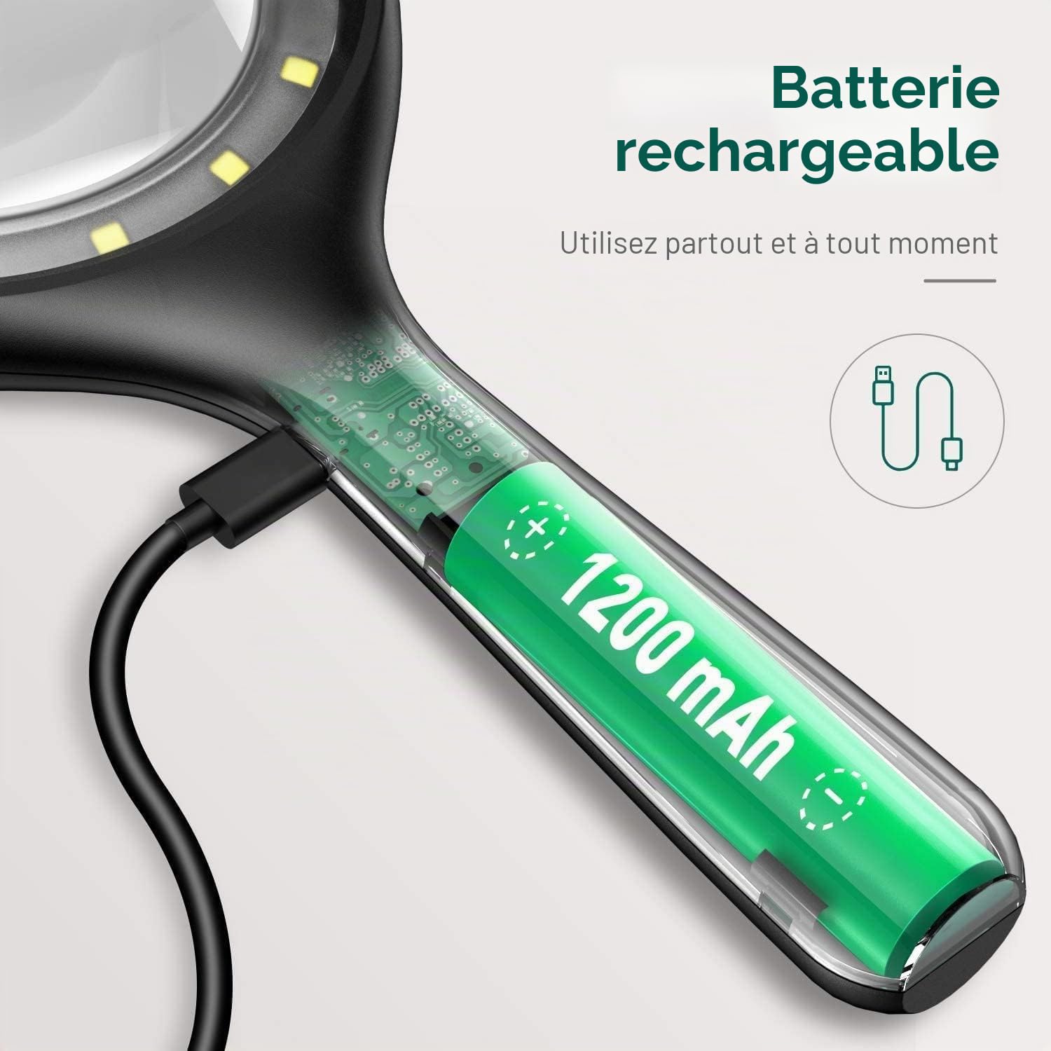 Loupe de Lecture 60X 30X 33LED USB Rechargeable avec Lumière 3 Modes