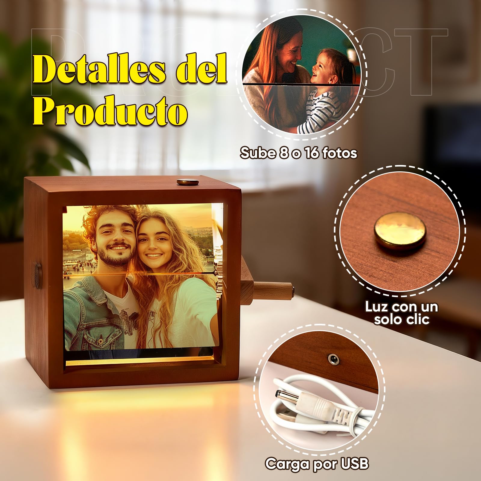 Album Fotos Personalizado con Manivela Luz Led Marco de Libro de Fotos Animación Regalos