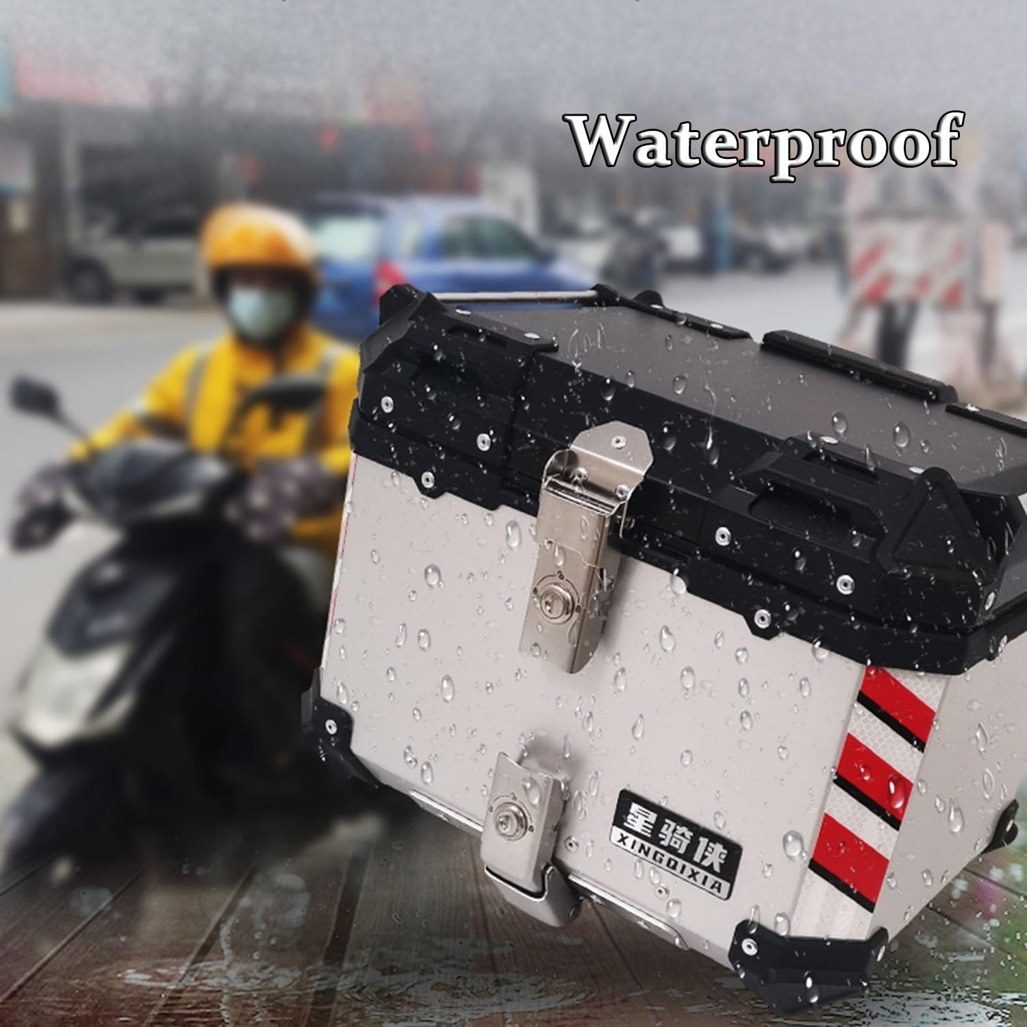 Top Case Moto, 55 L Alliage D'aluminium Top Case Scooter, Valise à Casque Universelle Avec