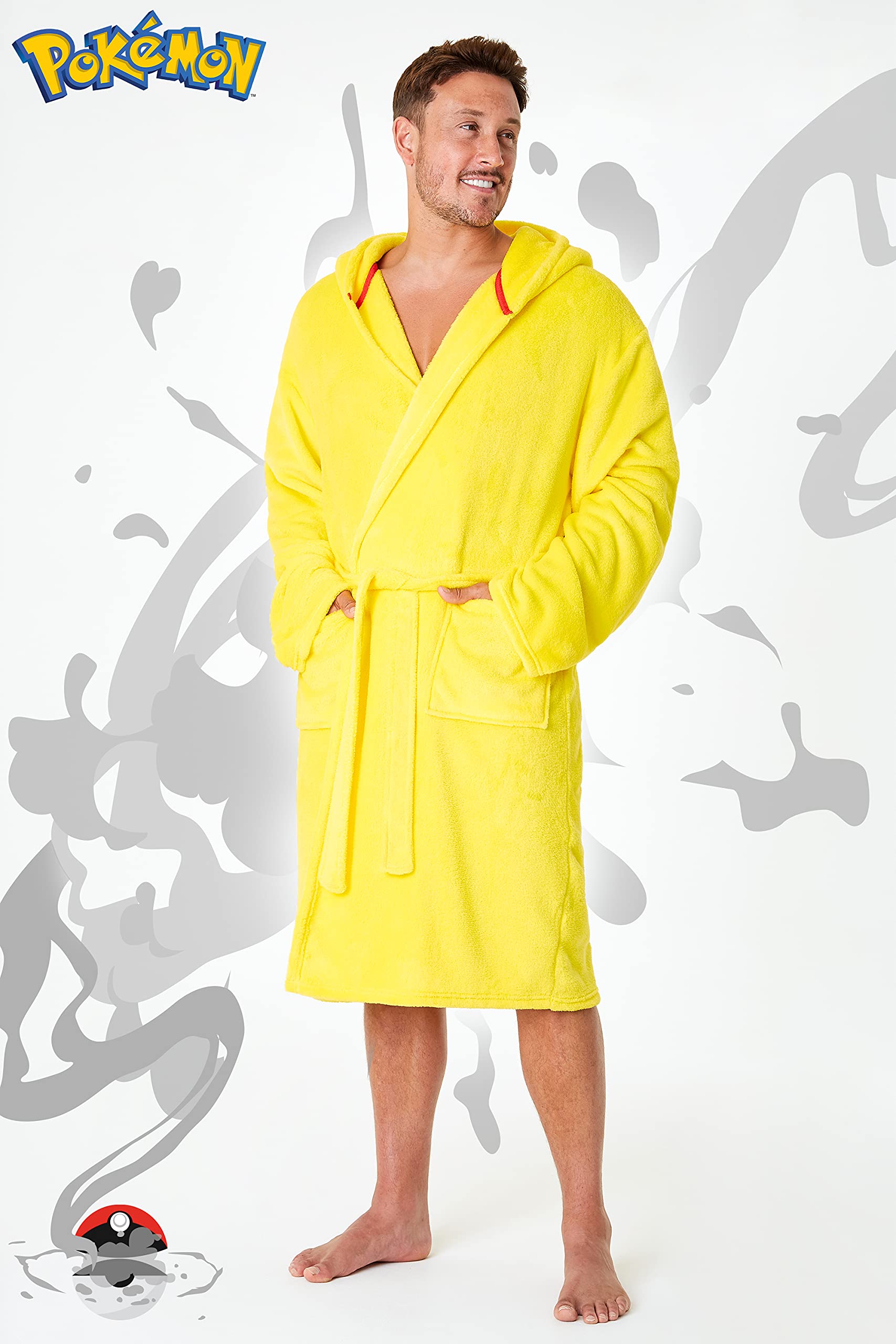 Pokemon Bata de Casa de Hombre de Pikachu, Albornoz Hombre Forro Polar S - 3XL, Regalos para Hombre