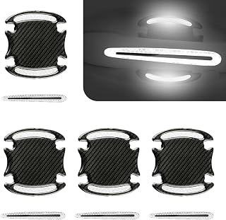 8 PCS Car 3.54" x 3.26" Door Bowl + 3.54" x 0.59" Door Handle Decorative Protector, Waterproof PVC Carbon Fiber Reflective Safety Warning Sticker, Decorative Accessories (White)