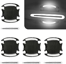 8 PCS Car 3.54" x 3.26" Door Bowl + 3.54" x 0.59" Door Handle Decorative Protector, Waterproof PVC Carbon Fiber Reflective Safety Warning Sticker, Decorative Accessories (White)