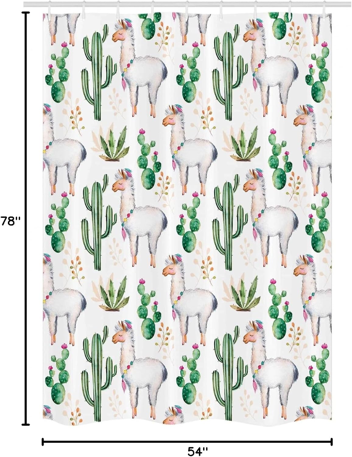 Ambesonne Cactus Stall Shower Curtain, Hot South Desert Plant Cacti Pattern Llama Animal Modern Colored Image Print, Fabric Bathroom Decor Set with Hooks, 54" W x 78" L, Multicolor White