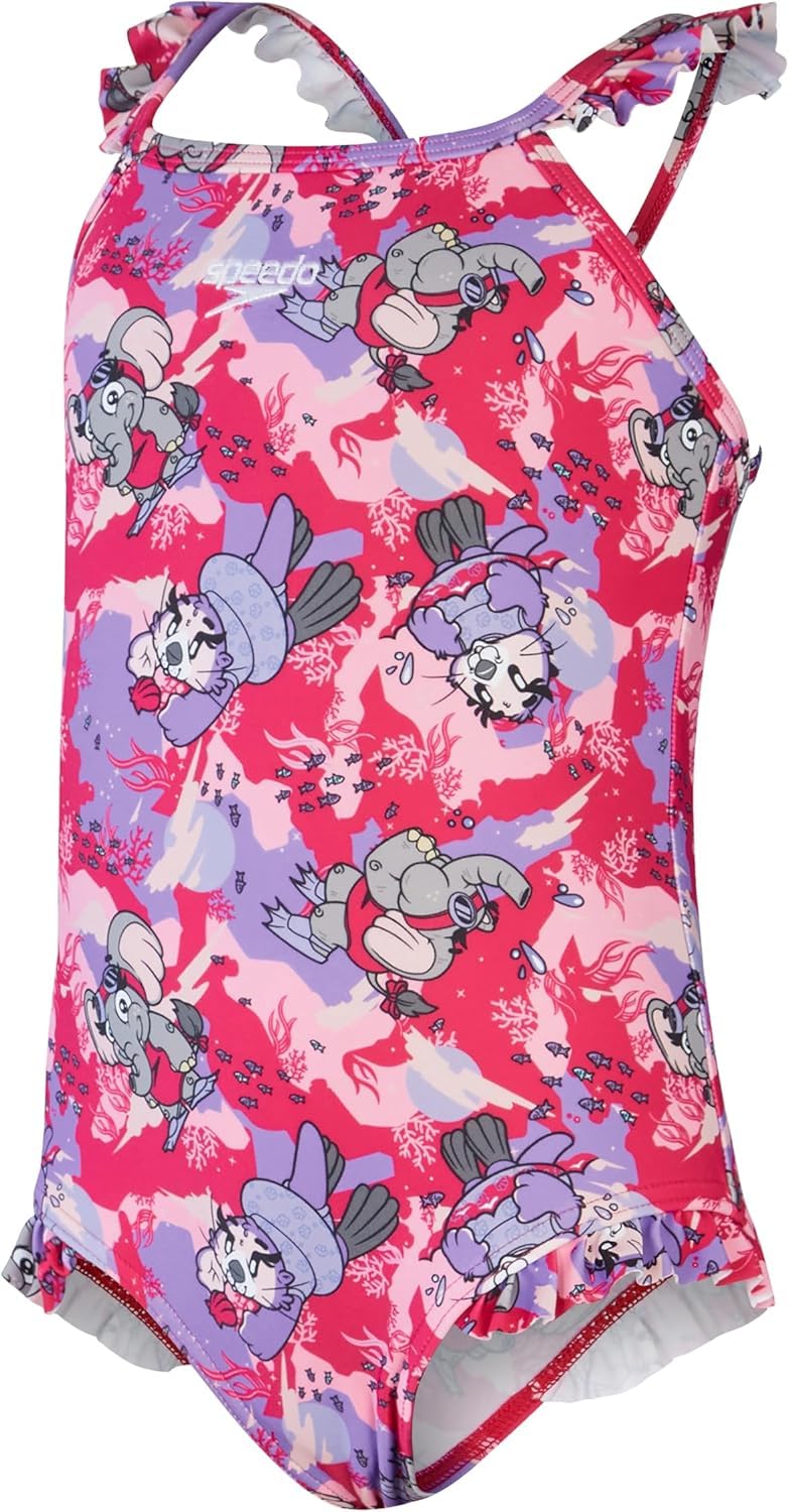 Speedo Mädchen Schwimmen Lernen Badeanzug mit dünnen Trägern Cherry Pink/Sweet Taro/Hellium 6-9M