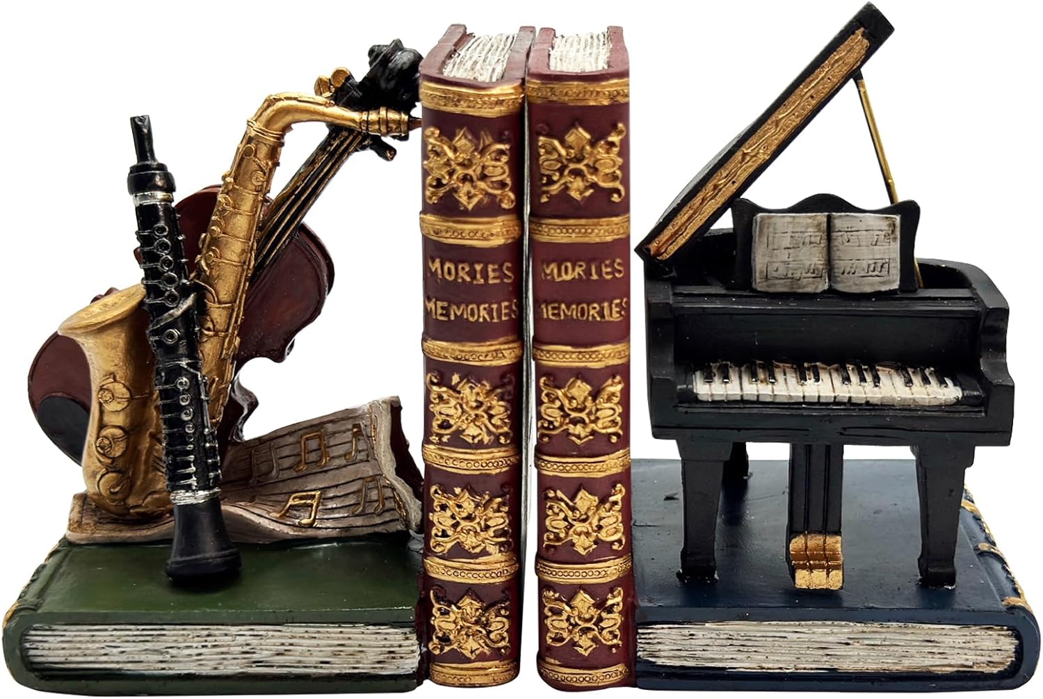 Music Decorative Bookends, Vintage Violin Piano Book Ends Unique Heavy Duty Book Stopper for Shelves,Home Office Decor,Gifts for Music Lovers