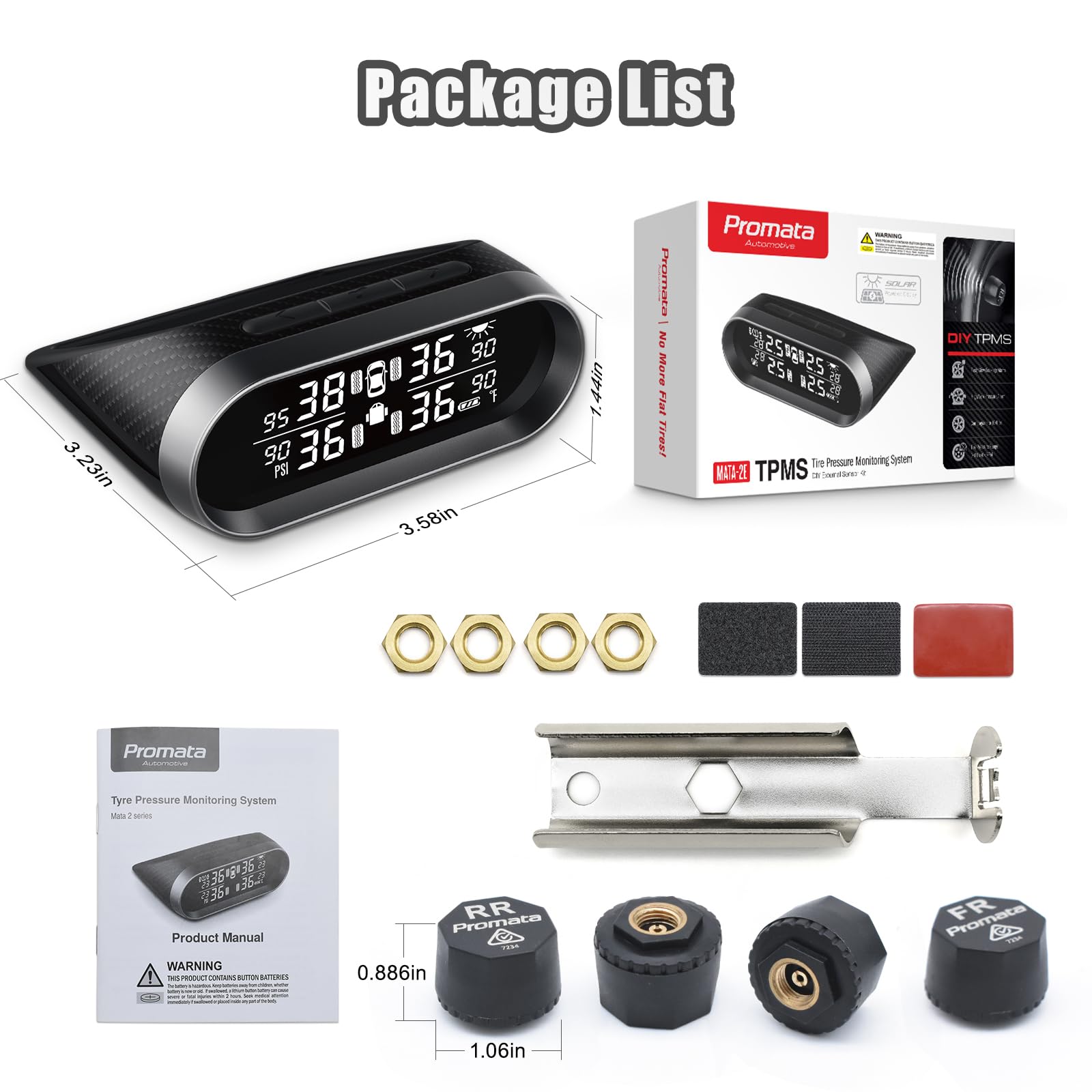 Promata TPMS mit 4 vorgekoppelten Sensoren für Allradantrieb, IP67 wasserdicht, automatische Anhängerhaken-Funktion, Reifendruckmonitor mit 6 Alarmen und Autobatteriespannung für Wohnwagen, Wohnmobil
