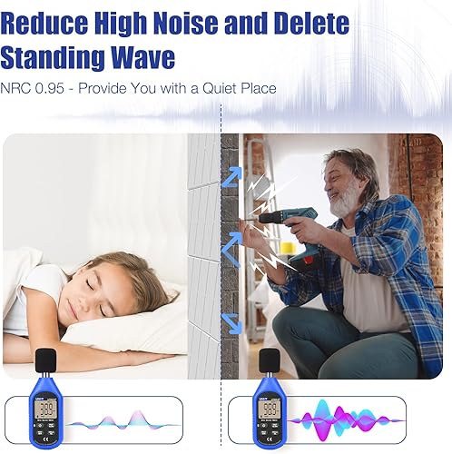 Miniatura 3 de HEMRLY Paquete de 12 paneles acústicos autoadhesivos, paneles de espuma a prueba de sonido, paneles acústicos cuadrados absorbentes de sonido,