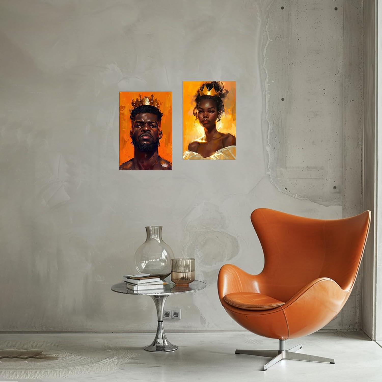 PLIDAAYO African King and Queen Wall Art 2 Pieces Black Couple Canvas Print Painting African American Love Poster Picture Black Girl Black Man Artwork for Living Room Bedroom Decor(Por-01,12"x16"x2)