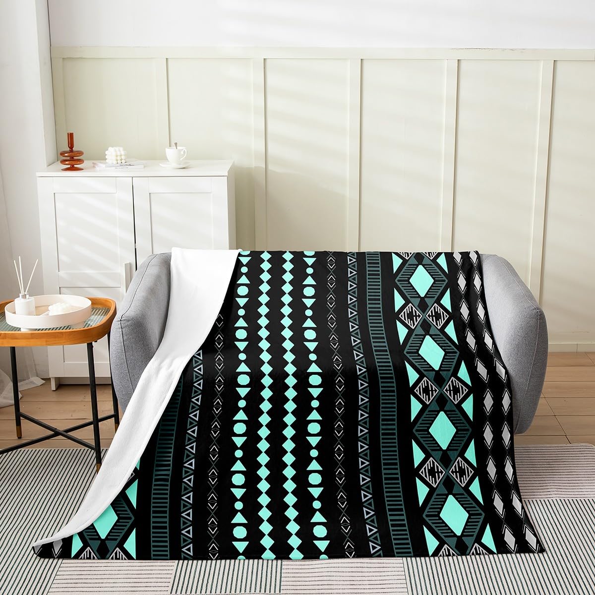 Feelyou Southwestern Fuzzy Blanket Queen 90"x90" Geometric Flannel Fleece Throw Blanket for Sofa Couch Boho Chic Medallion Exotic All Season Bed