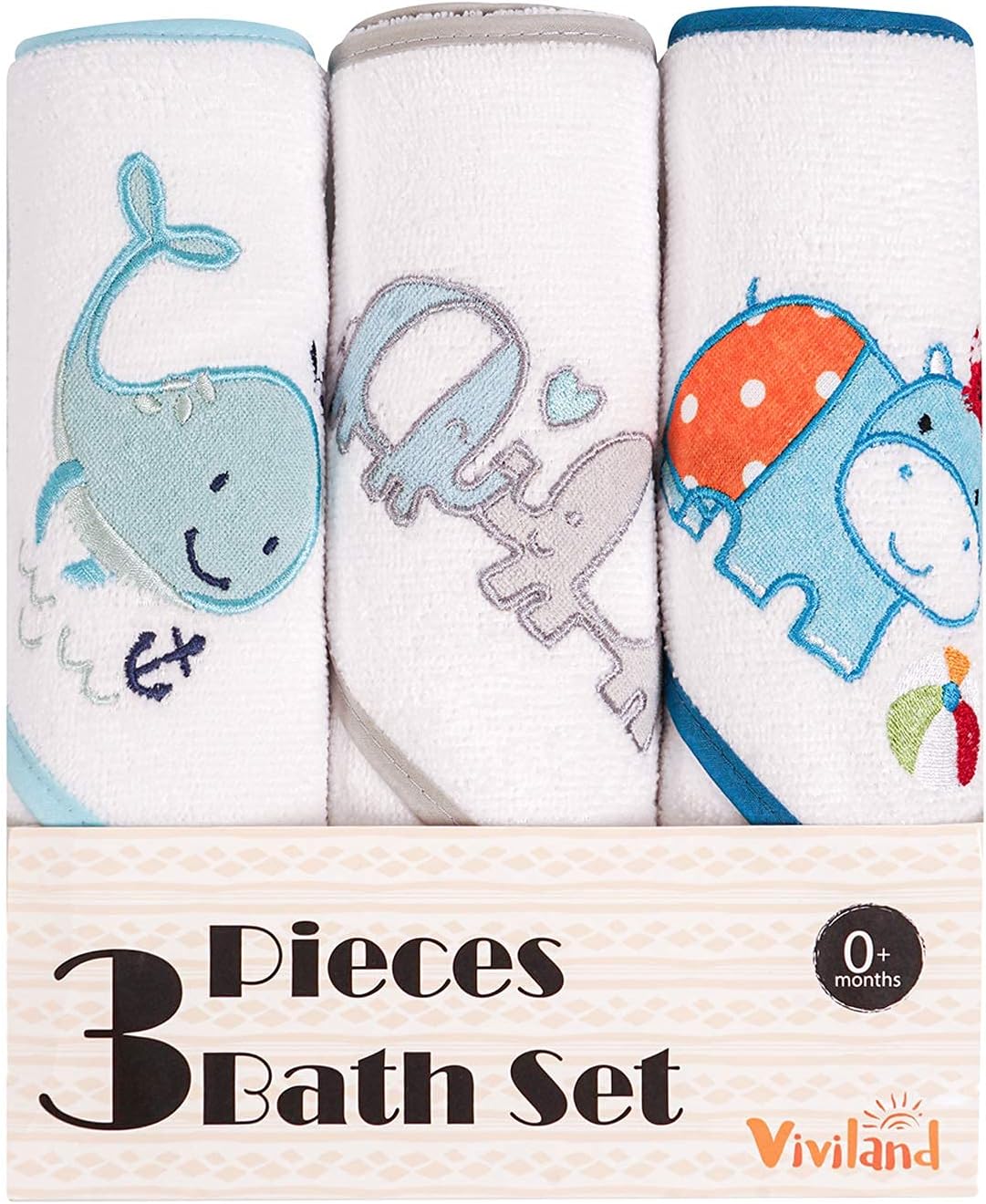 Viviland Baby Hooded Bath Towel 3pack, Baby Bath Towel with Strong Absorption, Baby Gifts for Newborn Girls and Boys, Natural Baby Towel Perfect for Infant, Whale/Elephant/Cattle : Baby