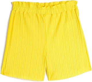 شورت بقصة مريحة وحزام خصر مرن بكسرات للبنات من كوتون، البوليستر