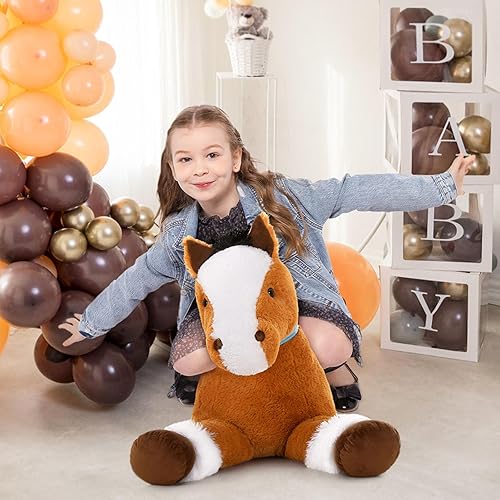 Miniatura 4 de MaoGoLan Peluche de caballo grande para niño, juguete de peluche de caballo grande para niña, poni montable de peluche para niños, almohada de felpa