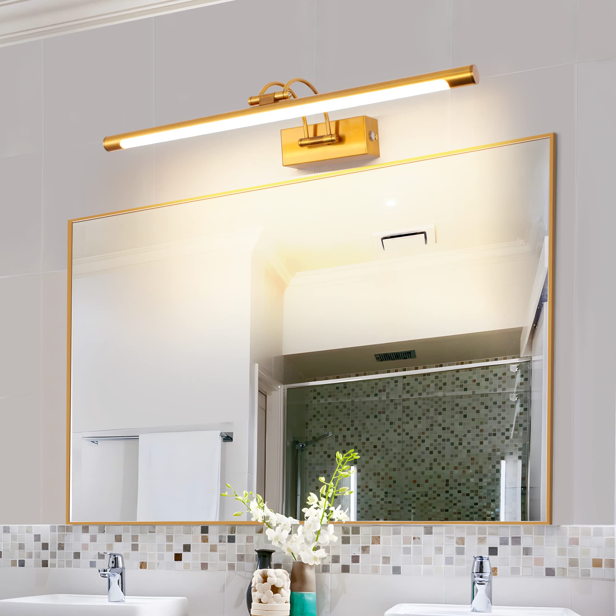 Lampe de miroir LED salle de bain 60 cm 12W 3 températures de couleur intensité variable interrupteur tactile pour Tableaux et Vitrines Laiton