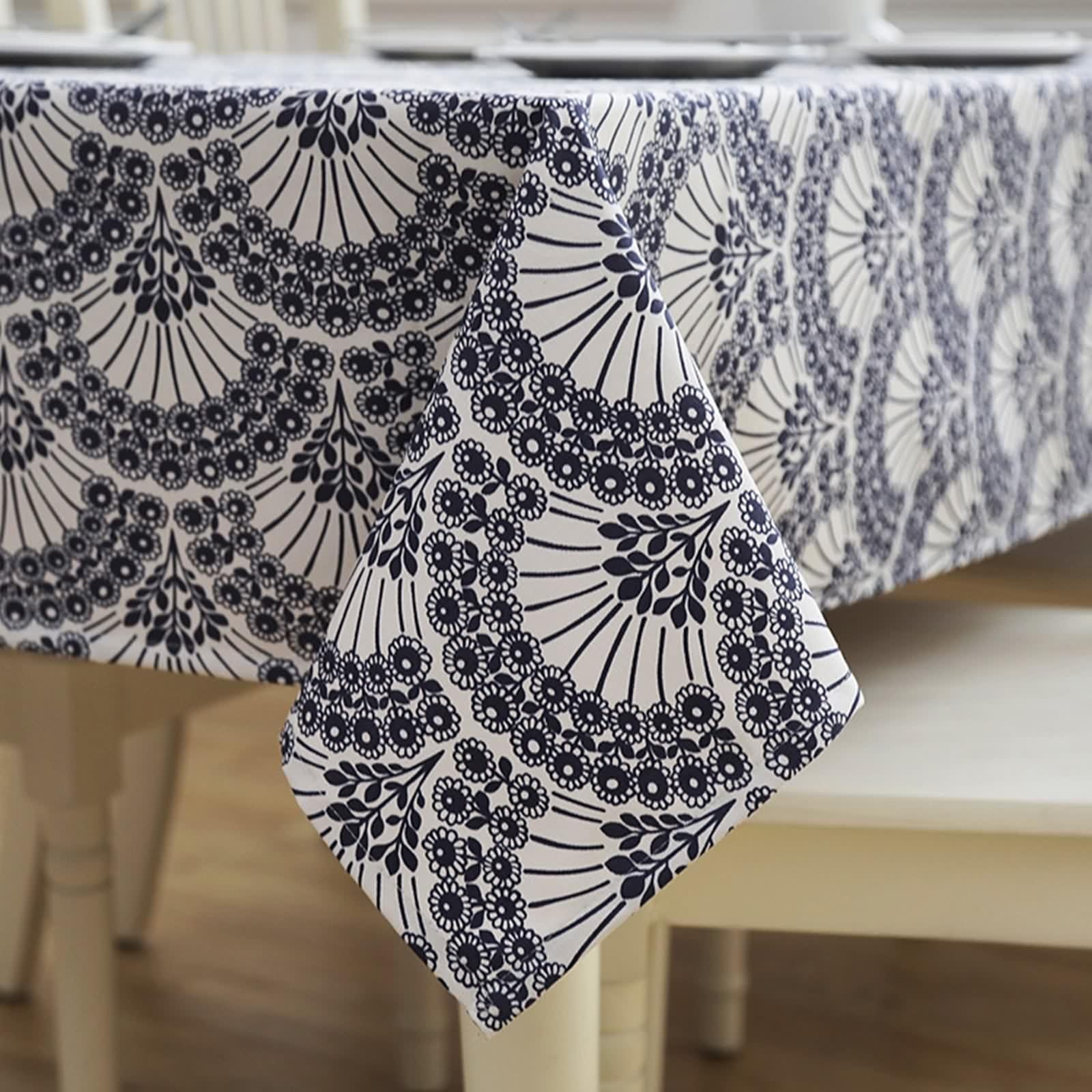 Tovaglia Cotone 90X140, Tovaglia per Festa Di Compleanno Blu Fiore Stampato Copritavolo per Soggiorno Cucina