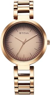 Titan Workwear Quartz Analog Beige Dial Rose Gold Stainless Steel Strap Watch for Women - NT2480WM06