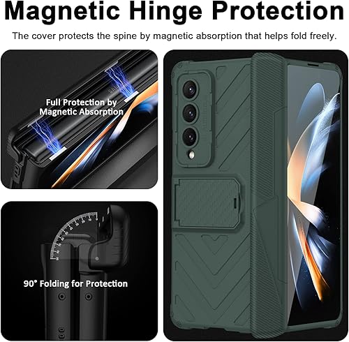 Miniatura 2 de Miimall Funda compatible con Z Fold 4, funda Fold 4 con protección de bisagra, soporte ajustable, protector de pantalla de vidrio templado, funda