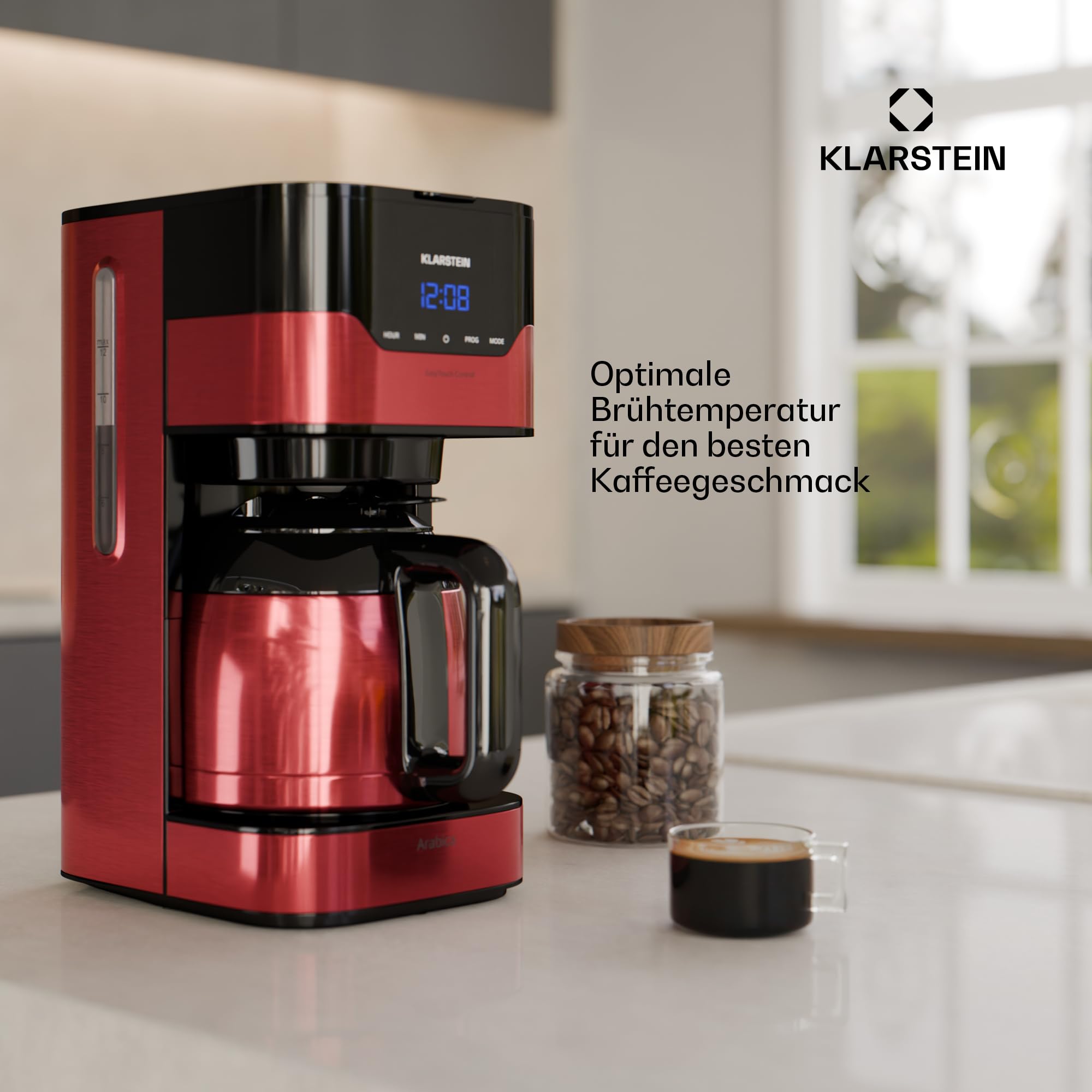Klarstein 1,2 L Kaffeemaschine mit Thermoskanne und Timer, Kaffeemaschine Filtermaschine für 10 Tassen, 800 W Filter Kaffeemaschine Groß, Filterkaffeemaschine mit Edelstahl-Thermoskanne für Kaffee