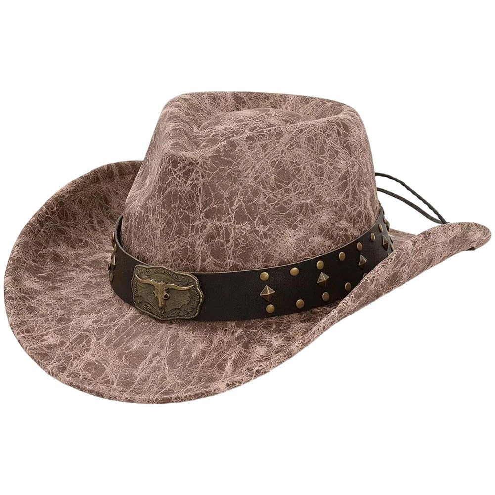 Sslvya Western Cowboy Hat for Women Men Wide Brim Fedora Panama Hat Retro Rodeo Cowgirl Hat for Travel & Festivals