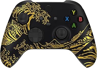 eXtremeRate The Great Golden Wave Off Kanagawa - Black Housing Shell for Xbox Series X & S Controller Model 1914, Custom Replacement Cover Faceplate for Xbox Core Controller - Controller NOT Included