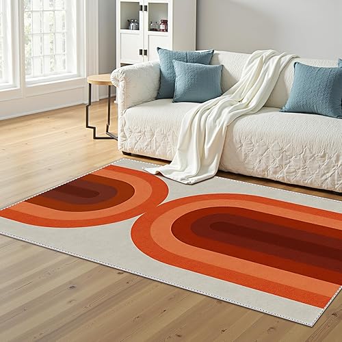 Miniatura 2 de Alfombra de área naranja arcoíris para sala de estar, alfombra de 5 x 7 pies para dormitorio, antideslizante, lavable, resistente a las manchas,