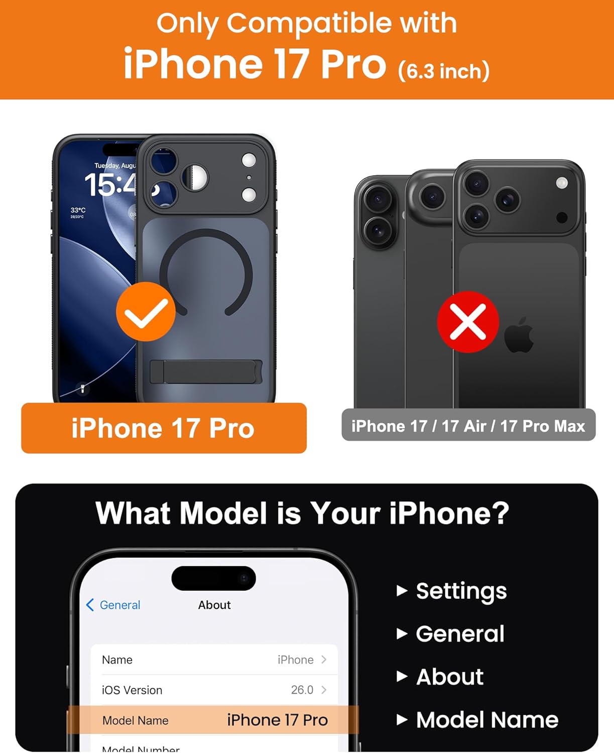 for iPhone 17 Pro Magnetic Stand Case with Blue Magnetic Wallet, Camera Control Button, Full Lens Protection, Compatible with MagSafe, Military Grade Case for iPhone 17 Pro, Black