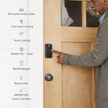 Yale Black Suede Code Keypad Deadbolt Front Door Lock for Keyless Entry, YED210-NR-BSP