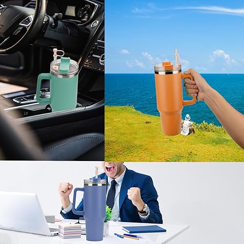 Miniatura 8 de Pajitas de repuesto para vaso Stanley 20, 30, 40 onzas, popotes transparentes reutilizables de 12 pulgadas con tapón de silicona rosa para vasos de