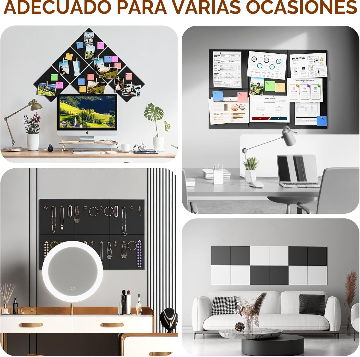 Kongming 6 piezas Corcho Pared autoadhesivo con 40 Bichos, 9 mm de grosor Tablero de Corcho para Fotos, 30 * 30cm Paneles decorativos para Pared Hogar Oficinas Escuela (blanco)