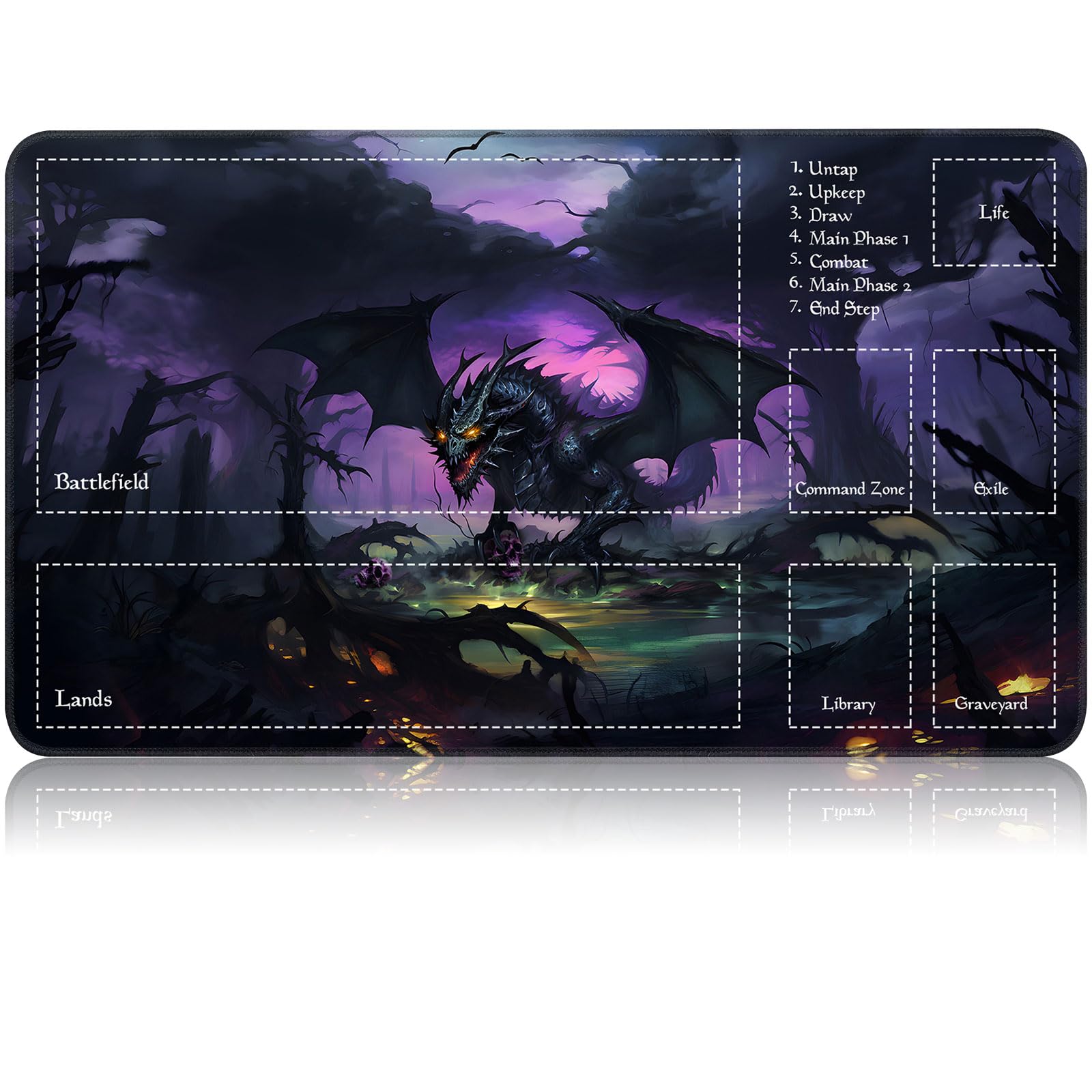 CAPAUNVDA MTG Game Playmat, Magic TCG Rubber Play Mat, 24 x 14 inches, Black Forest Dragon