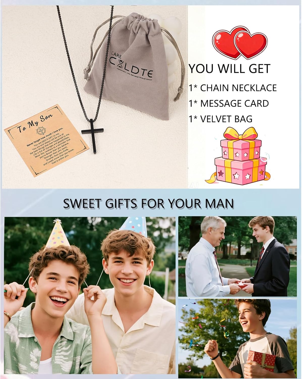 Teen Boys Gifts Ideas Cross Necklace for Men Boys Son Grandson Nephew Birthday Christmas Gifts - Image 7