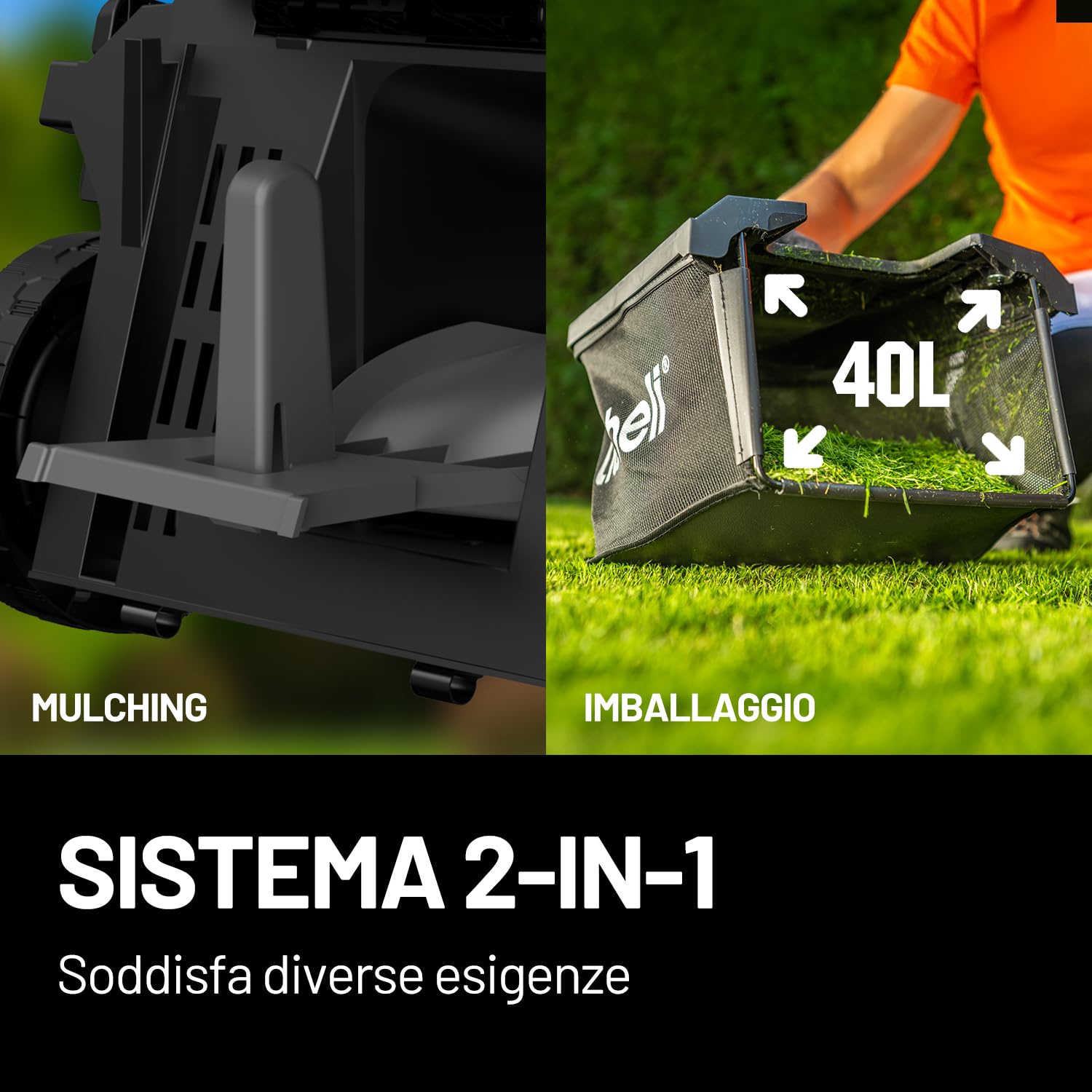 Litheli 40V Tagliaerba Tosaerba a Batteria 43cm, Altezza Regolabile 25-75mm, Sacco 40L, per Prati Fino a 500m², Tosaerba Elettrico con 2x 4.0Ah Batterias
