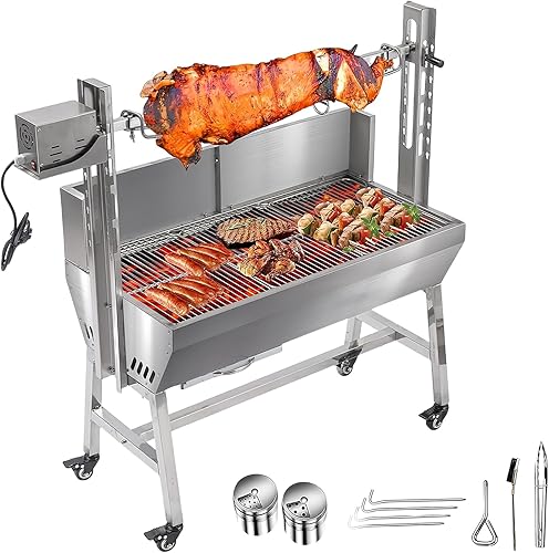 Parrilla eléctrica para asador de 37 pulgadas, asador de cordero para cerdo, asador de asador de cerdo, capacidad de 132 libras con altura