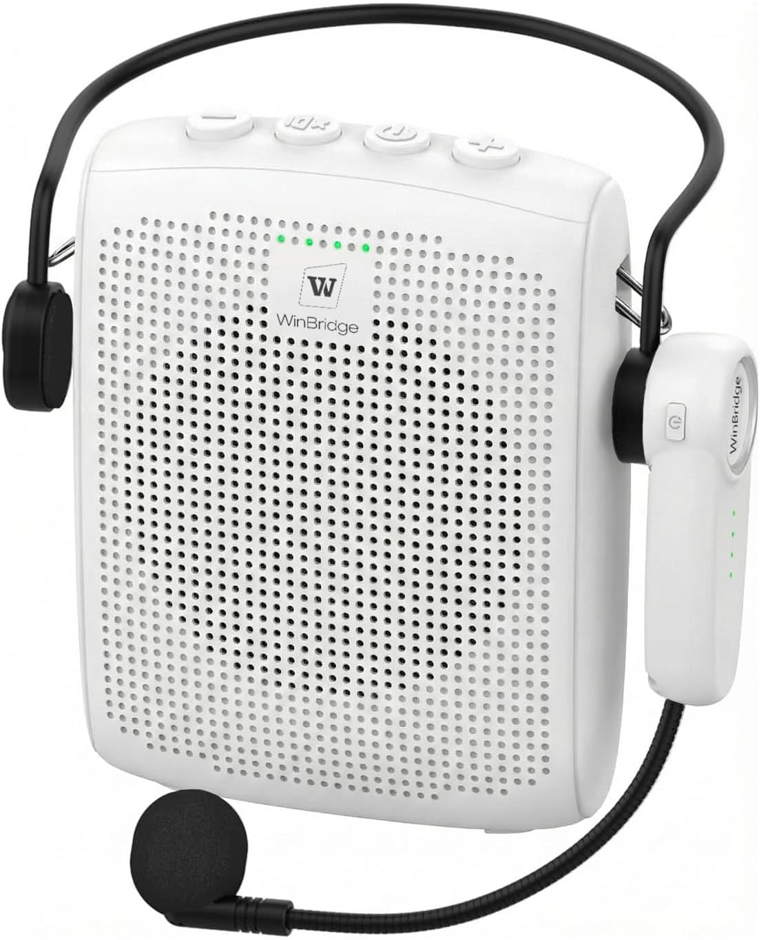 WinBridge Wireless Voice Amplifier -15W Bluetooth Headset Mic, Portable PA System for Teachers, Teacher Microphone for Classroom, 12-15H Battery, Small Presentation Speaker Sound Amplifier WB002 White