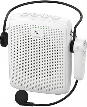 WinBridge Wireless Voice Amplifier -15W Bluetooth Headset Mic, Portable PA System for Teachers, Teacher Microphone for Classroom, 12-15H Battery, Small Presentation Speaker Sound Amplifier WB002 White