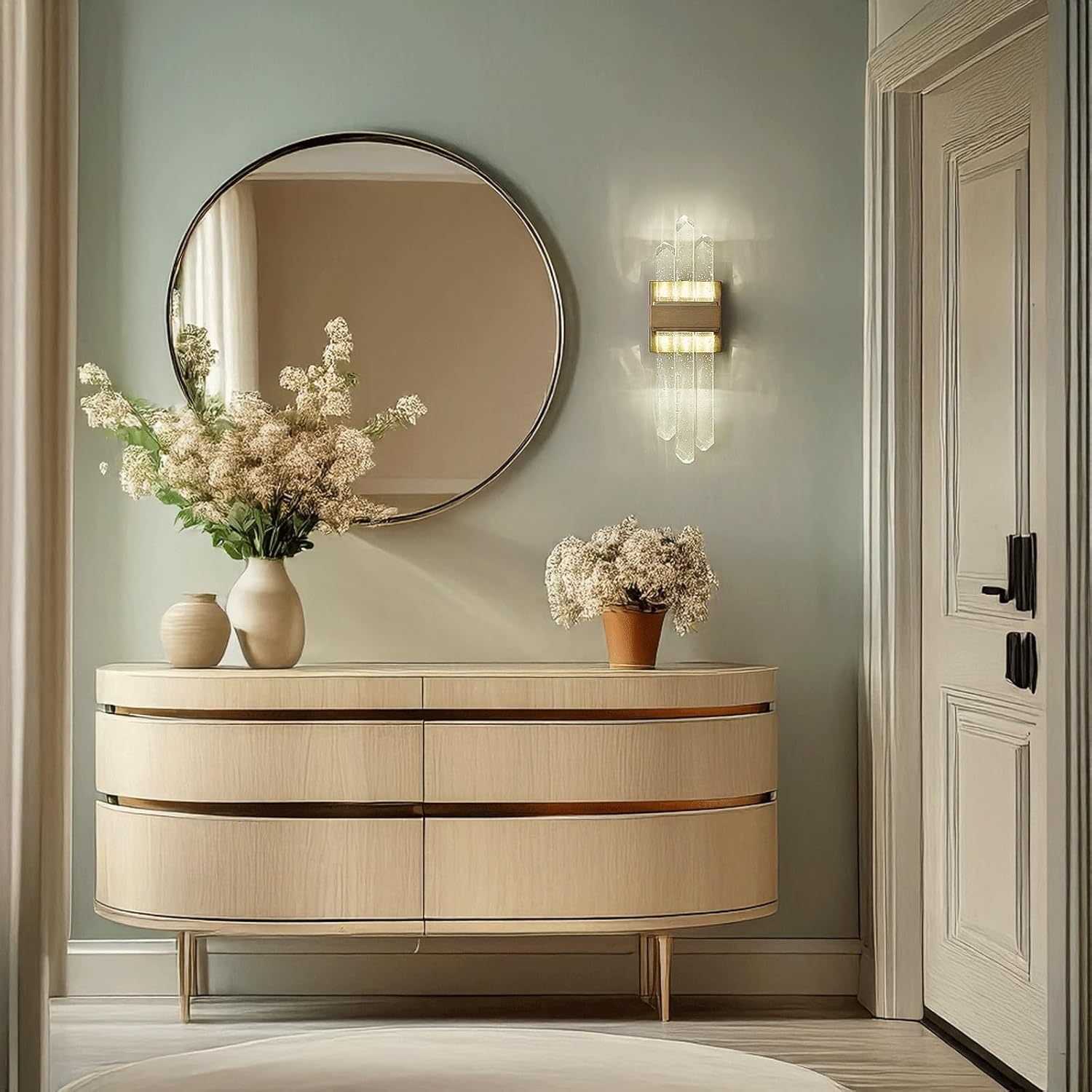 Wall Sconce Modern Luxury Stainless Steel Crystal Rods Wall Light LED Warm Light Vertical Hardwired Decorative Wall Lamp Ambient for Bedroom Living Room Hallway Staircase Wall Mounted Light