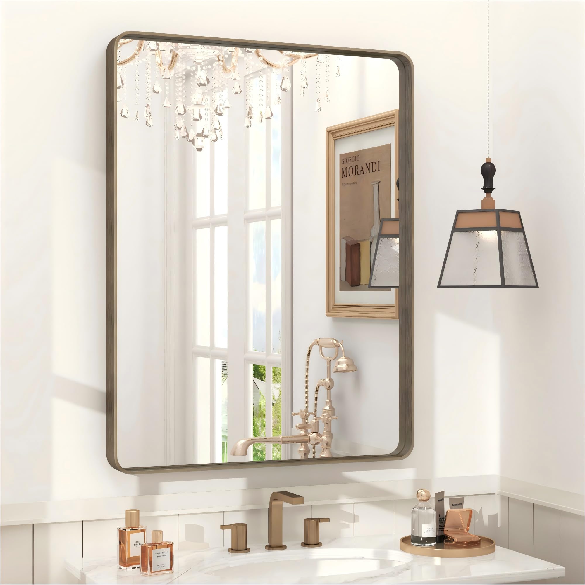 CHARMOR 24x32 Inch Brushed Bronze Bathroom Vanity Mirror