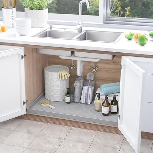 Miniatura 39 de SIKADEER - Tapete para debajo del fregadero, impermeable, 34 x 22 pulgadas, tapete de silicona con borde elevado, se adapta a gabinete estándar