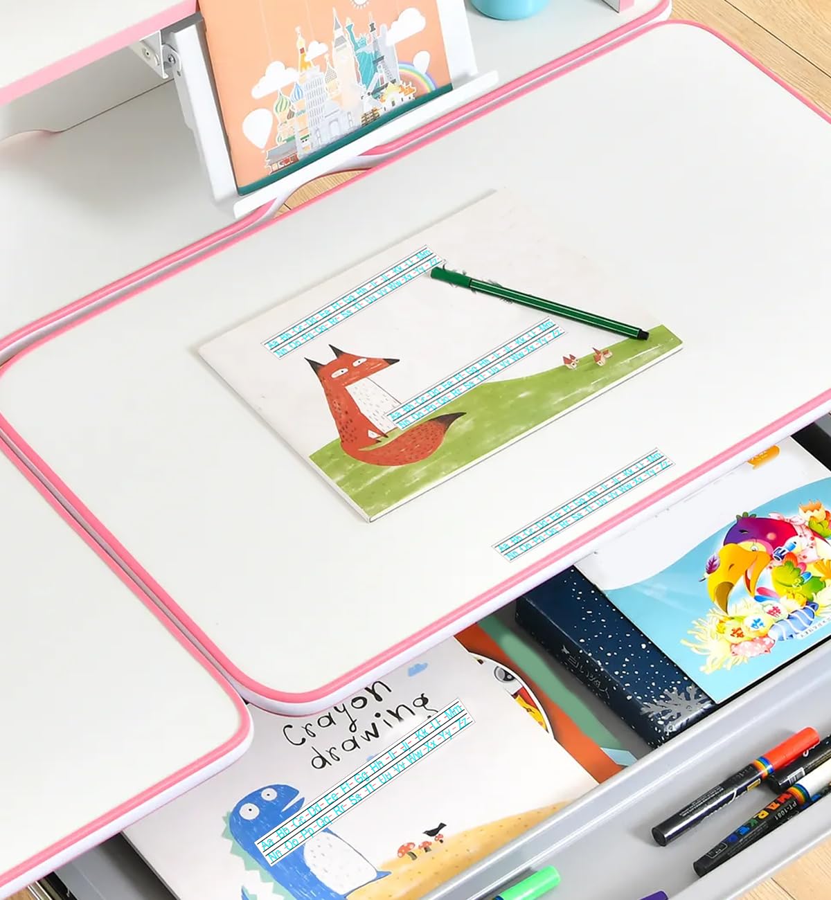 12 Pack Alphabet Letters Desk Strips & Numbers Desk Strips - 1 x 8 Inch Art Removable Stickers Cursive Letters Desk Strips 26 Letter Worksheet Labels for School Classroom Office - Image 5