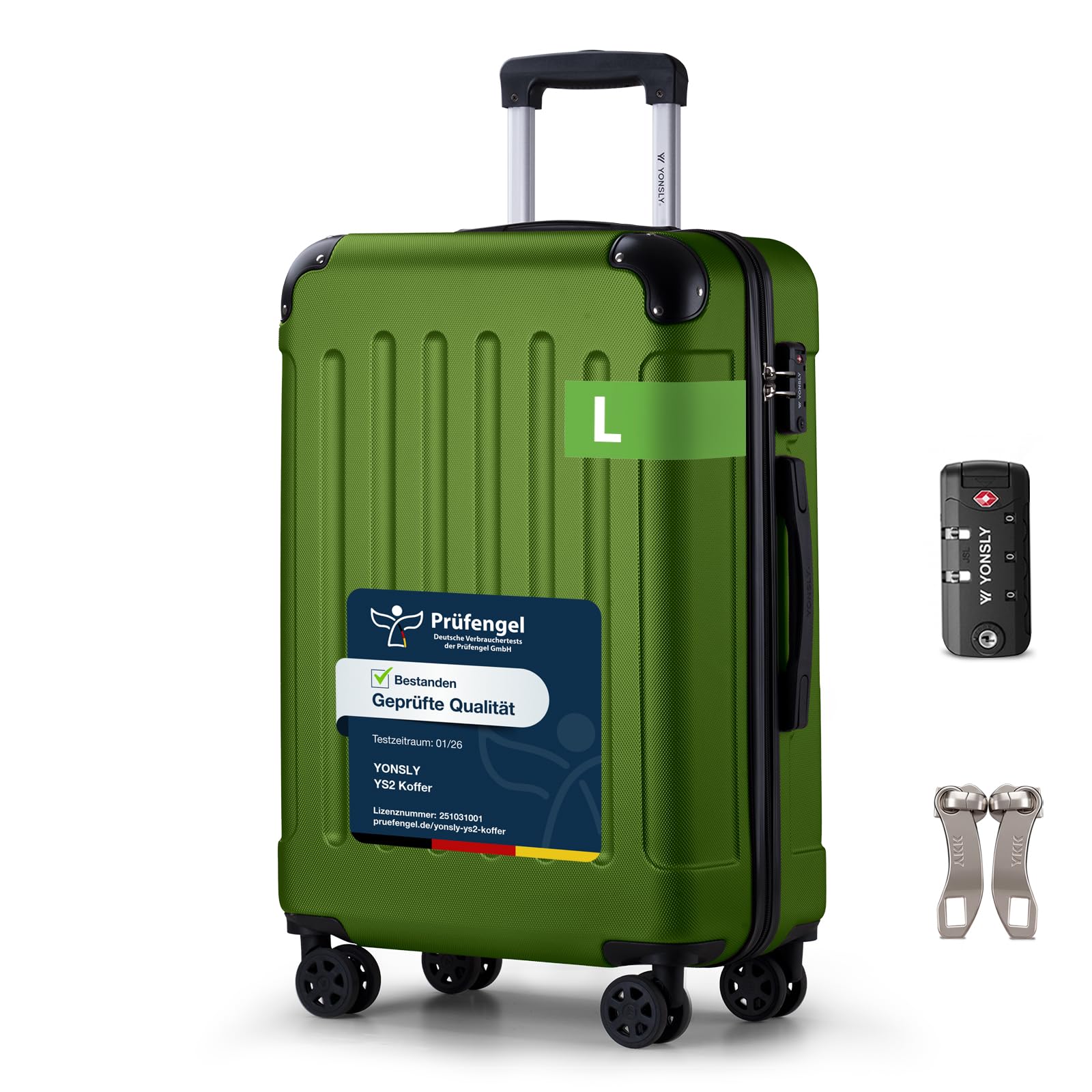 YONSLY Trolley Koffer Set, Reisekoffer, Rollkoffer Handgepäck, Kabinkoffer Suitcase, Gepäckset mit 360° Rollen, Hartschalenreisekoffer, Zahlenschloss, Gummigriff