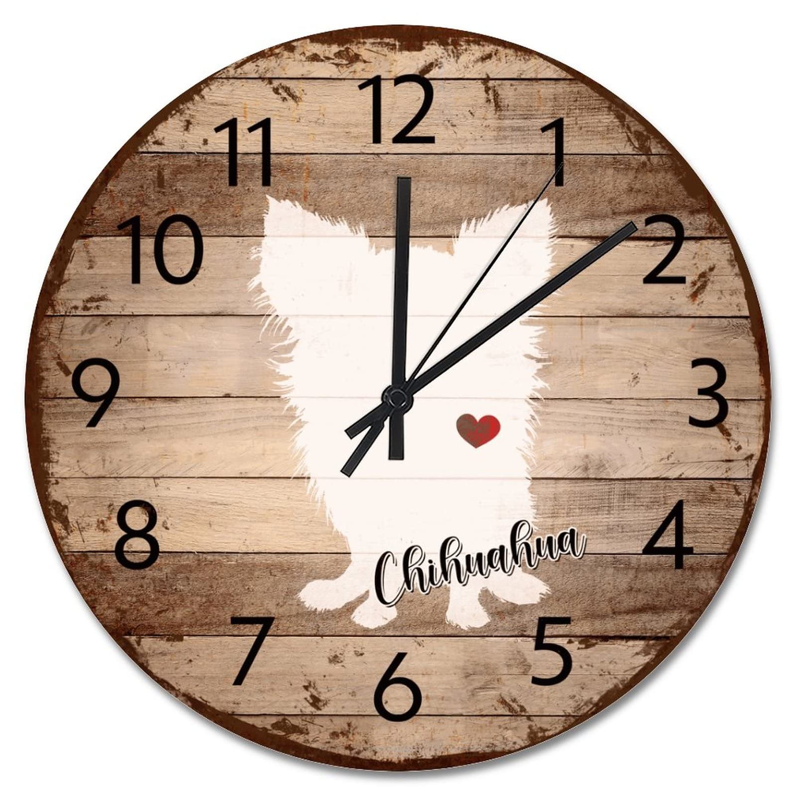 Horloge murale chihuahua en bois vieilli 38 cm