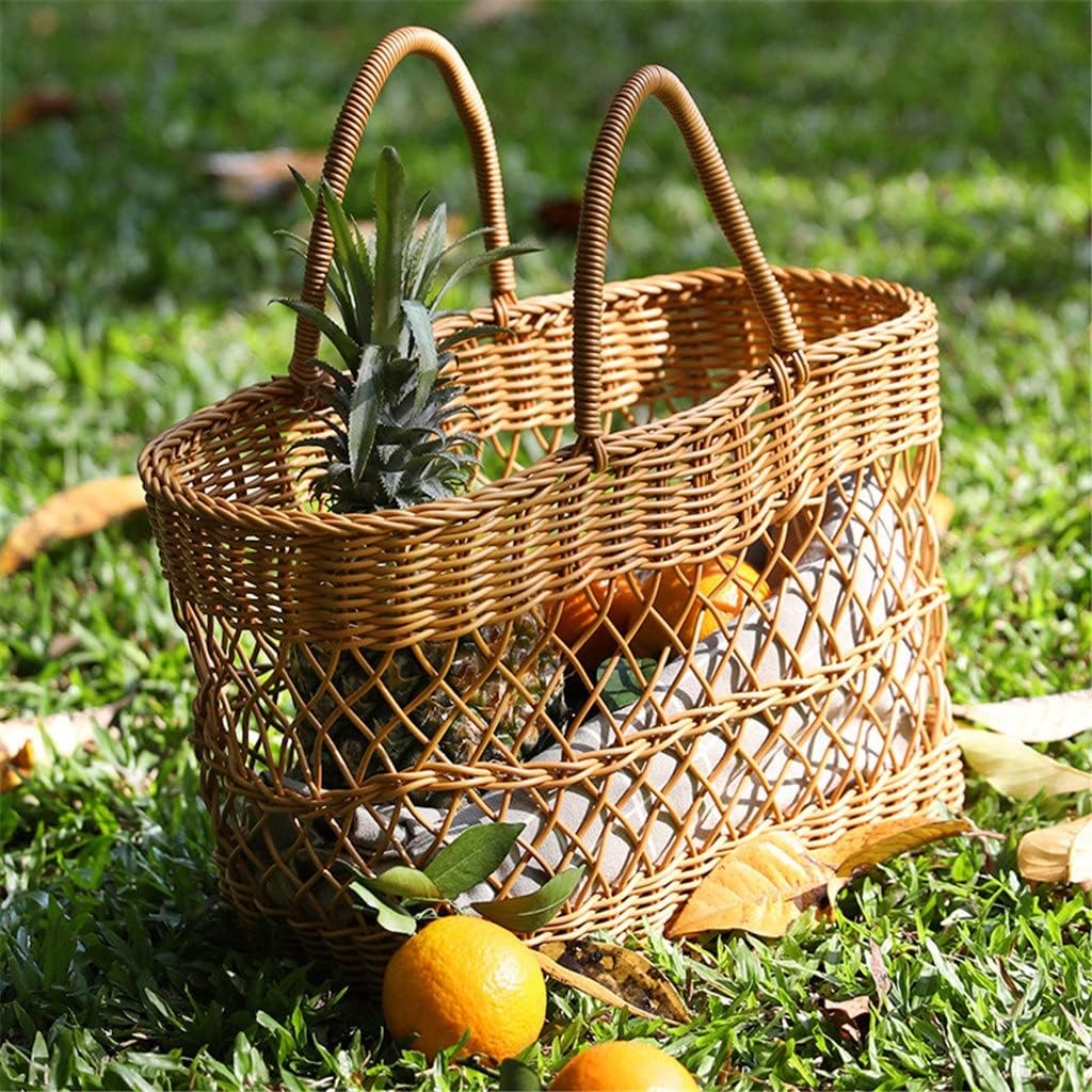 Picnic Basket Imitation Rattan Woven Portable Shopping Outdoor Outing