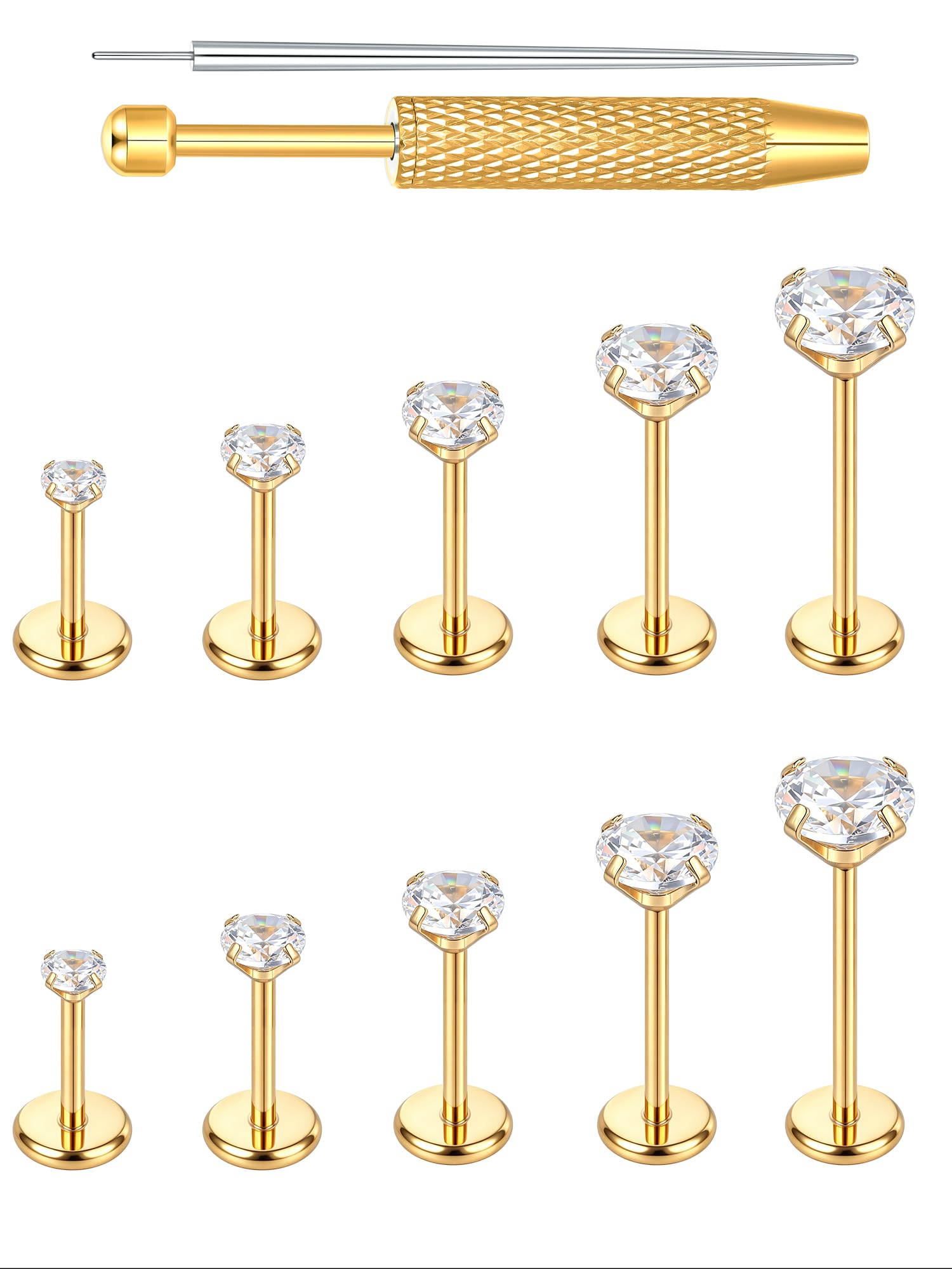 Oveta Threadless Nose Stud Stainless Steel 20G 18G 16G Threadless Flat Back Tragus Earrings Labret Medusa Monroe Ashely Lip Piercing Jewerly Gold